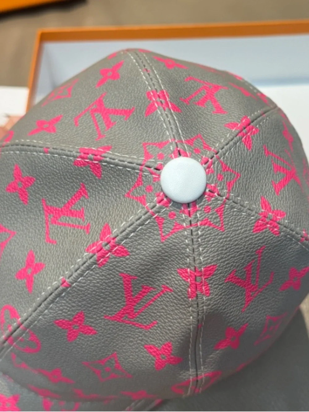 Louis. Vuitton. Metallic Silver Hot Pink All Over Monogram Baseball Hat